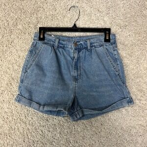 American Eagle Jean Shorts Womens 2 Blue Pleated Denim Cut Cuffed Preppy Casual